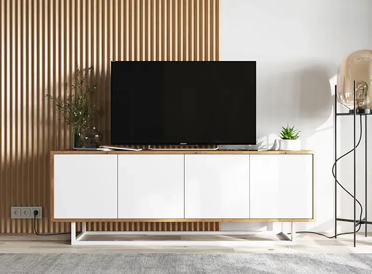 Loftowa szafka rtv dąb wotan + biały H6-K85