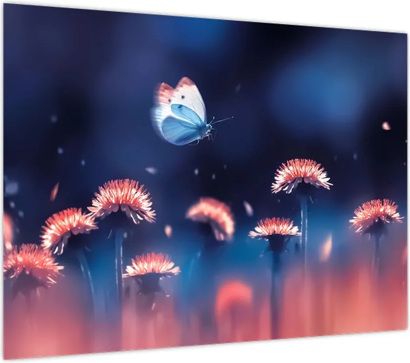 Obraz dmuchawca z niebieskim motylem (70x50 cm)
