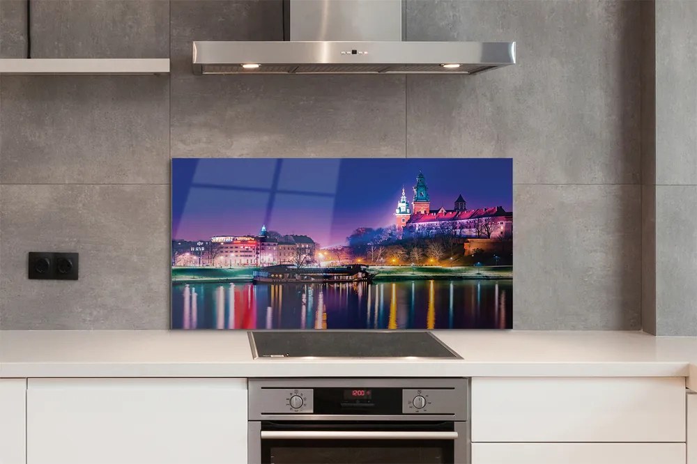 Panel Szklany Nocna Panorama Krakowa nad Wisłą