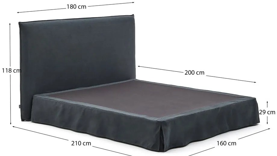 Antracytowe tapicerowane łóżko dwuosobowe 160x200 cm Jaira – Kave Home