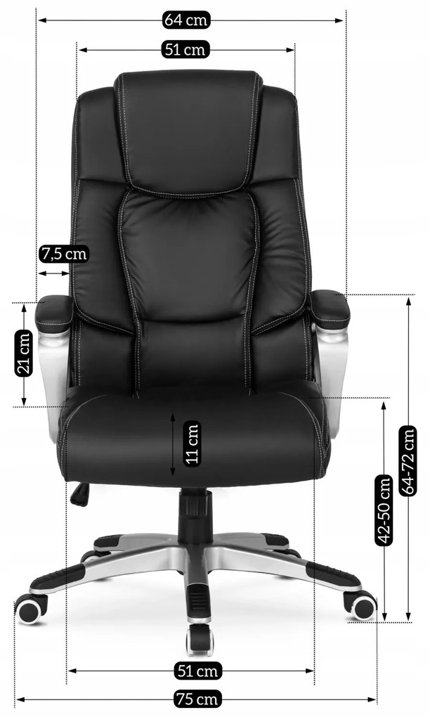 Fotel Biurowy Gabinetowy Obrotowy BRAVO Czarny Ekoskóra Nowoczesny