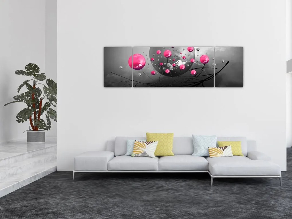 Obraz różowych abstrakcyjnych kul (170x50 cm)