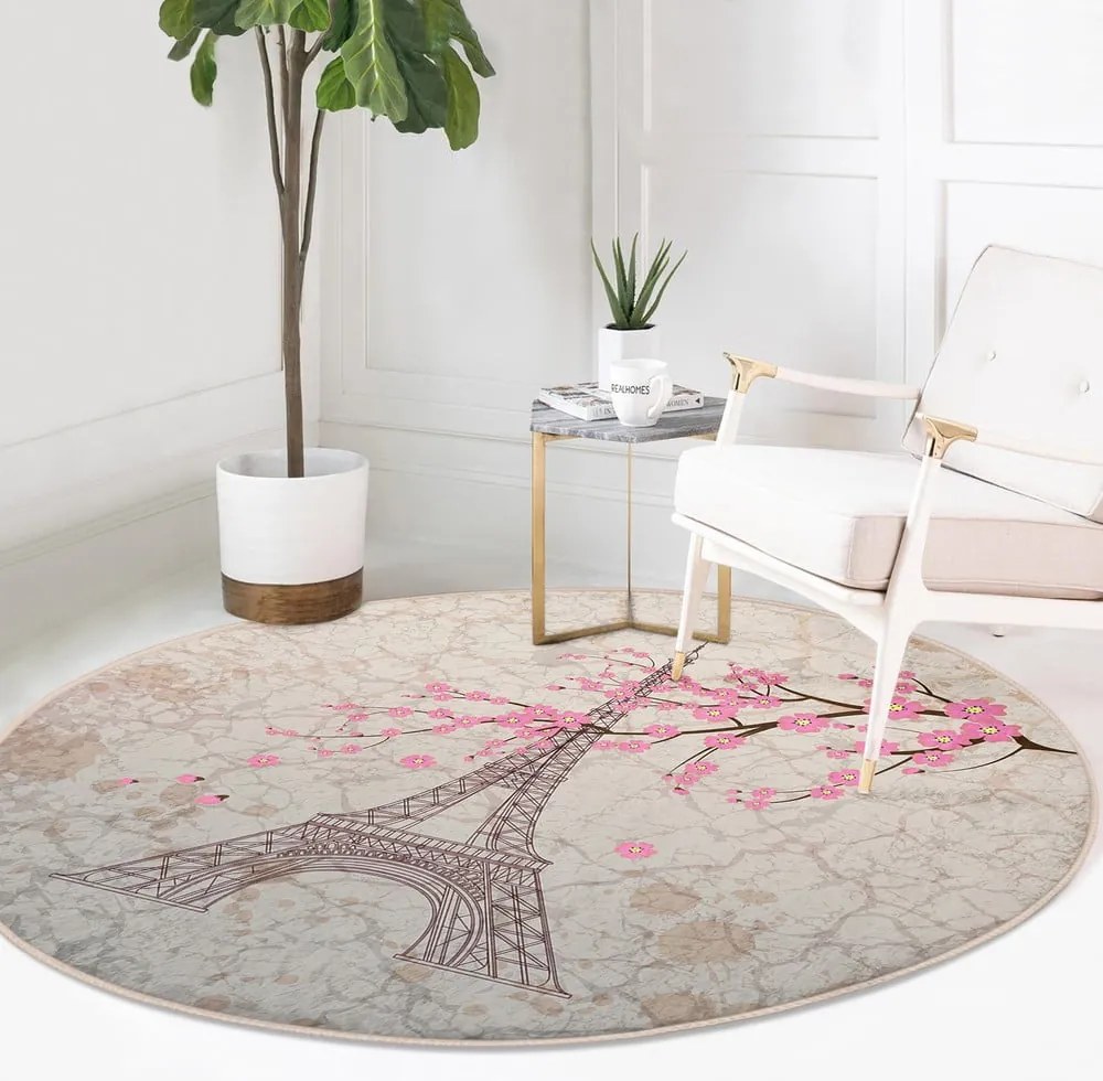 Jasnoróżowy okrągły dywan odpowiedni do prania i robotów sprzątających ø 120 cm Comfort – Mila Home