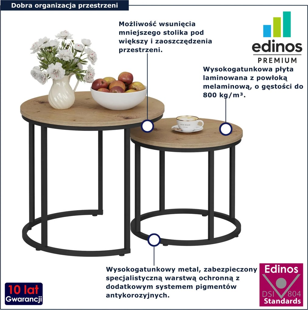 Okrągły stolik kawowy 2w1 dąb artisan C9-Z45