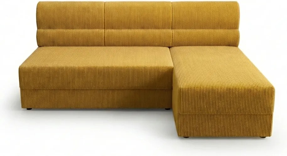 Rozkładany obustronny narożnik w kształcie litery L TAVERO SLIM 201x140 cm, musztardowy