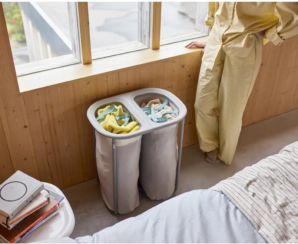Jasnoszary tekstylny kosz na pranie 2x40 l Duo – Joseph Joseph