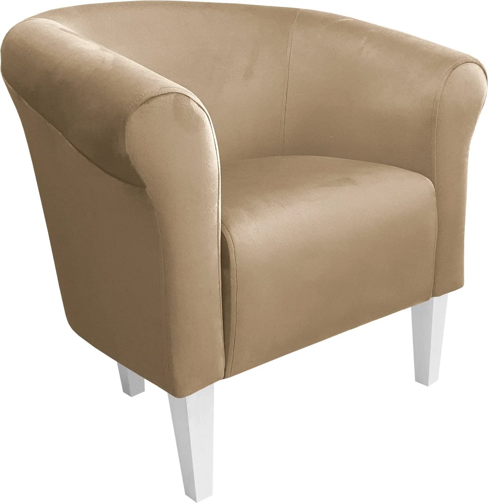 Fotel Milo tkanina Welur wygodny fotel tapicerowany do salonu i sypialni : Kolor nogi - Biała, Kolor tkaniny - VELVET - MG06, Wysokość nogi - 20 cm