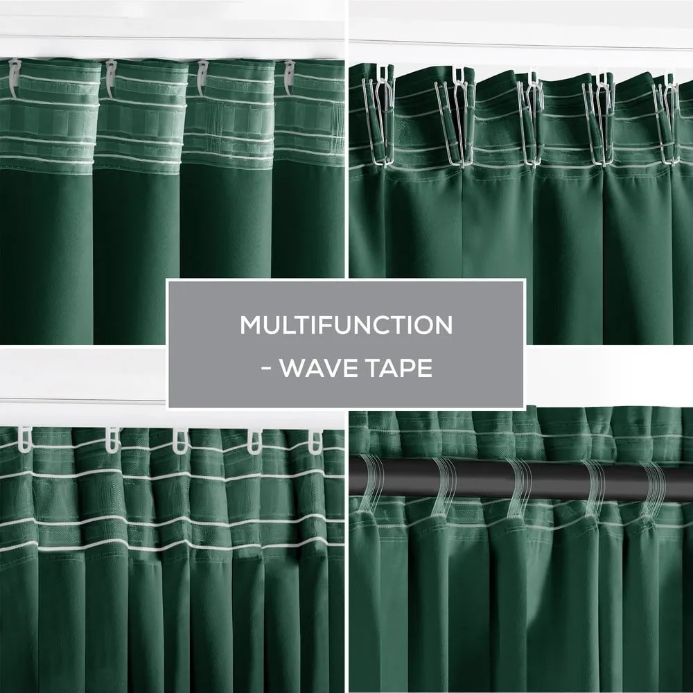 Ciemnozielona zaciemniająca zasłona termiczna 140x270 cm Pleat – Restilo