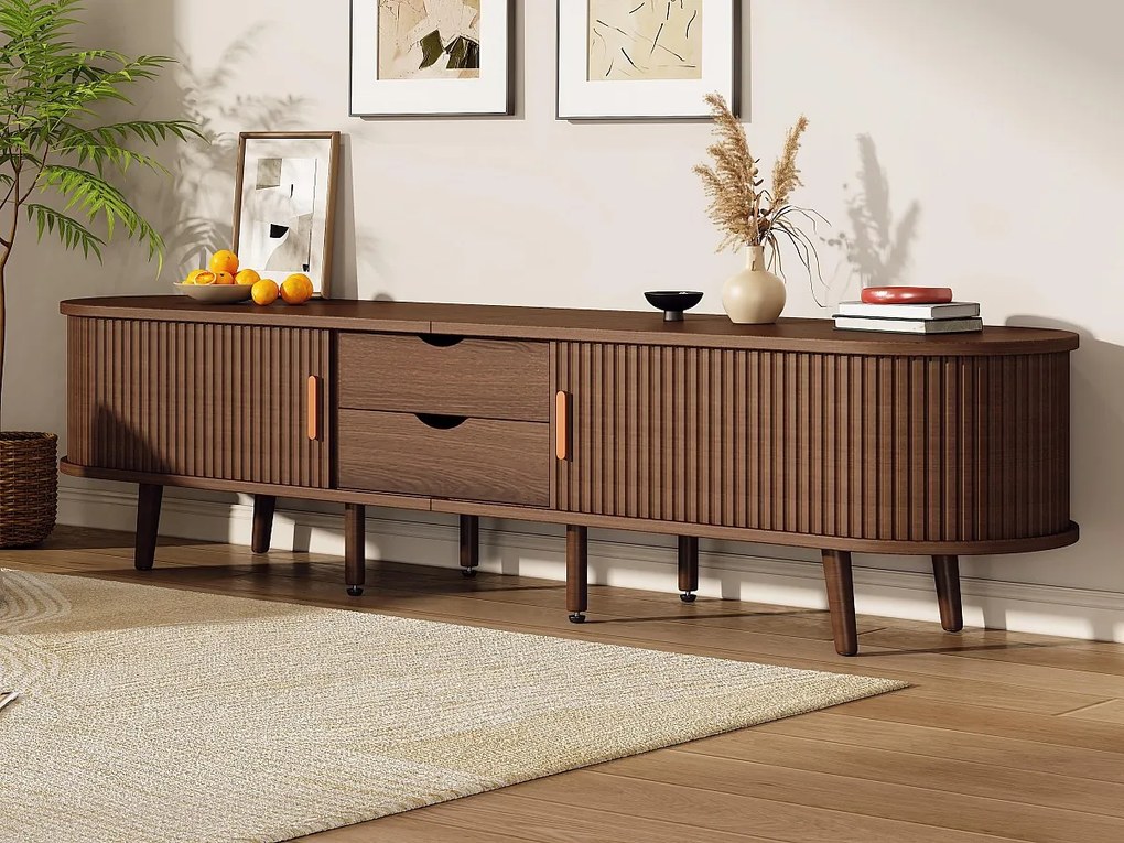 Szafa pod TV 175×40×42 cm - 2 szuflady - 2 przesuwne drzwi - kompatybilna z telewizorem 75 cali - brązowy