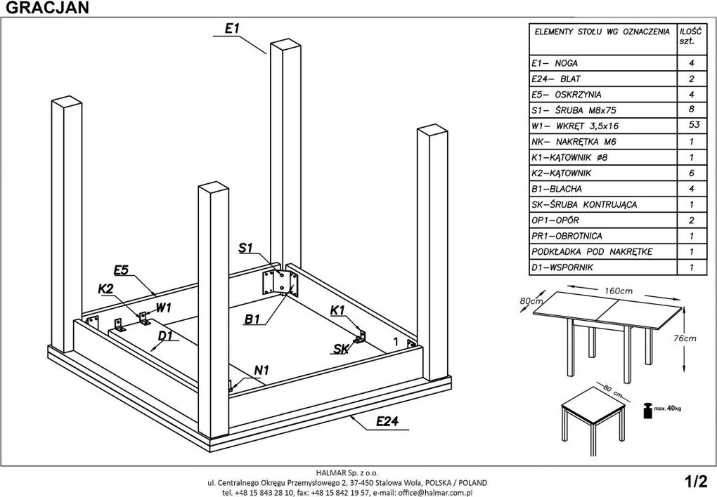 Rozkładany stół Gracjan z białymi nogami