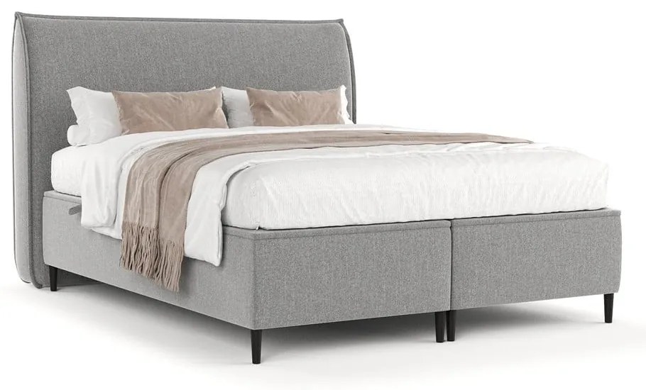 Jasnoszare tapicerowane łóżko dwuosobowe ze schowkiem 200x200 cm Draco – Maison de Rêve