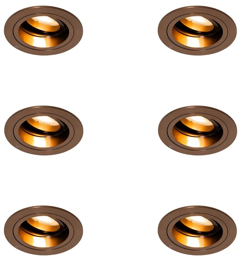 Zestaw 6 wpuszczanych reflektorów w kolorze ciemnego brązu, okrągłe, regulowane - Chuck