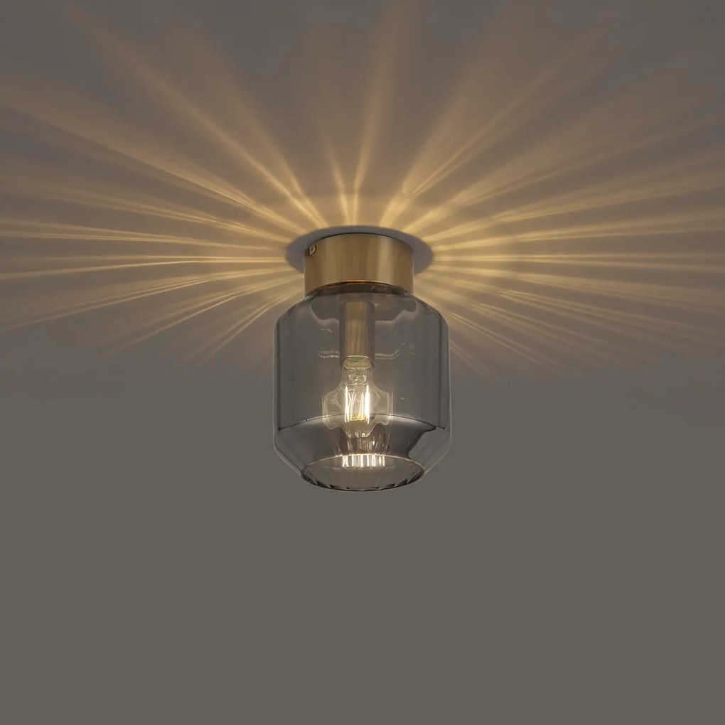 Nowoczesna lampa sufitowa mosiężna z przydymionym szkłem - Stiklo