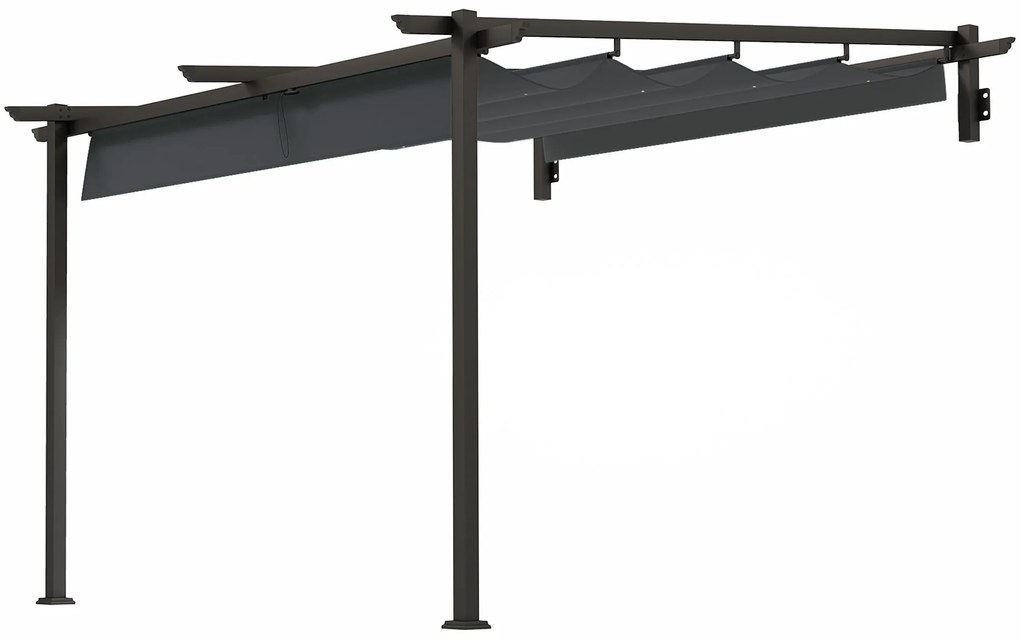 Outsunny Pawilon pergola 3x3 m montaż ścienny z regulowanym dachem wiatroodporna do ogrodu i tarasu ciemnoszary | Aosom PL