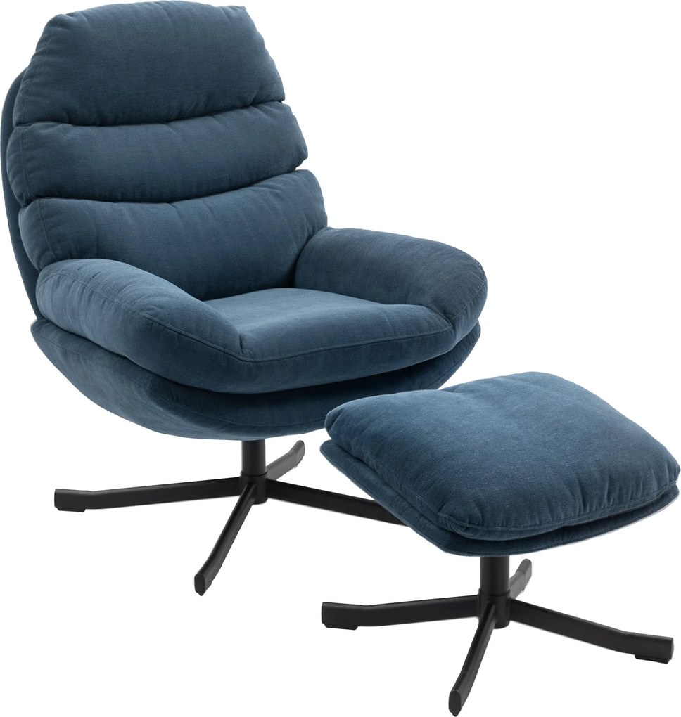 HOMCOM Fotel relaksacyjny z podnóżkiem, lounge z tkaniny chenille, nowoczesny fotel do oglądania TV, 78 x 93 x 100 cm, niebieski