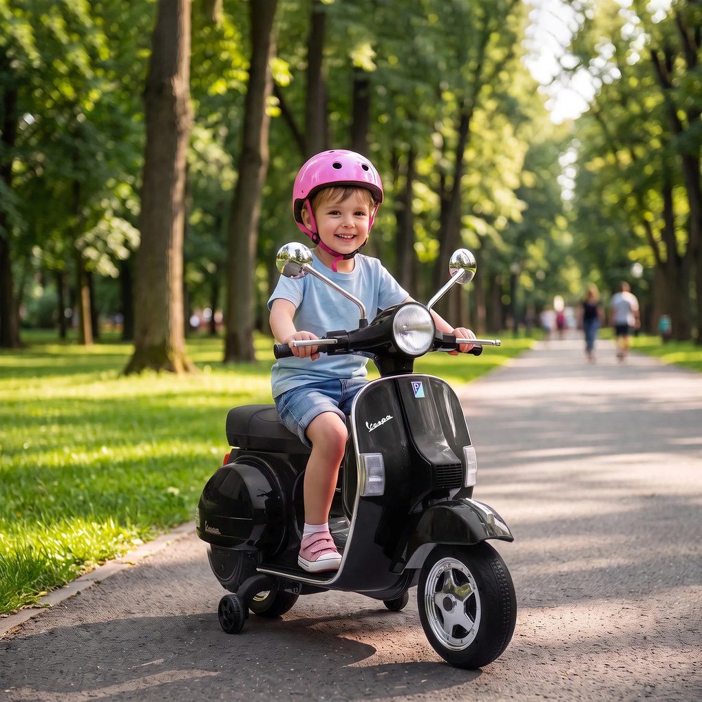 AIYAPLAY Elektryczny motocykl dziecięcy Vespa PX150 12V z akumulatorem litowym 35W 2 silniki 25° ograniczenie skrętu dla dzieci 3-6 lat | Aosom PL