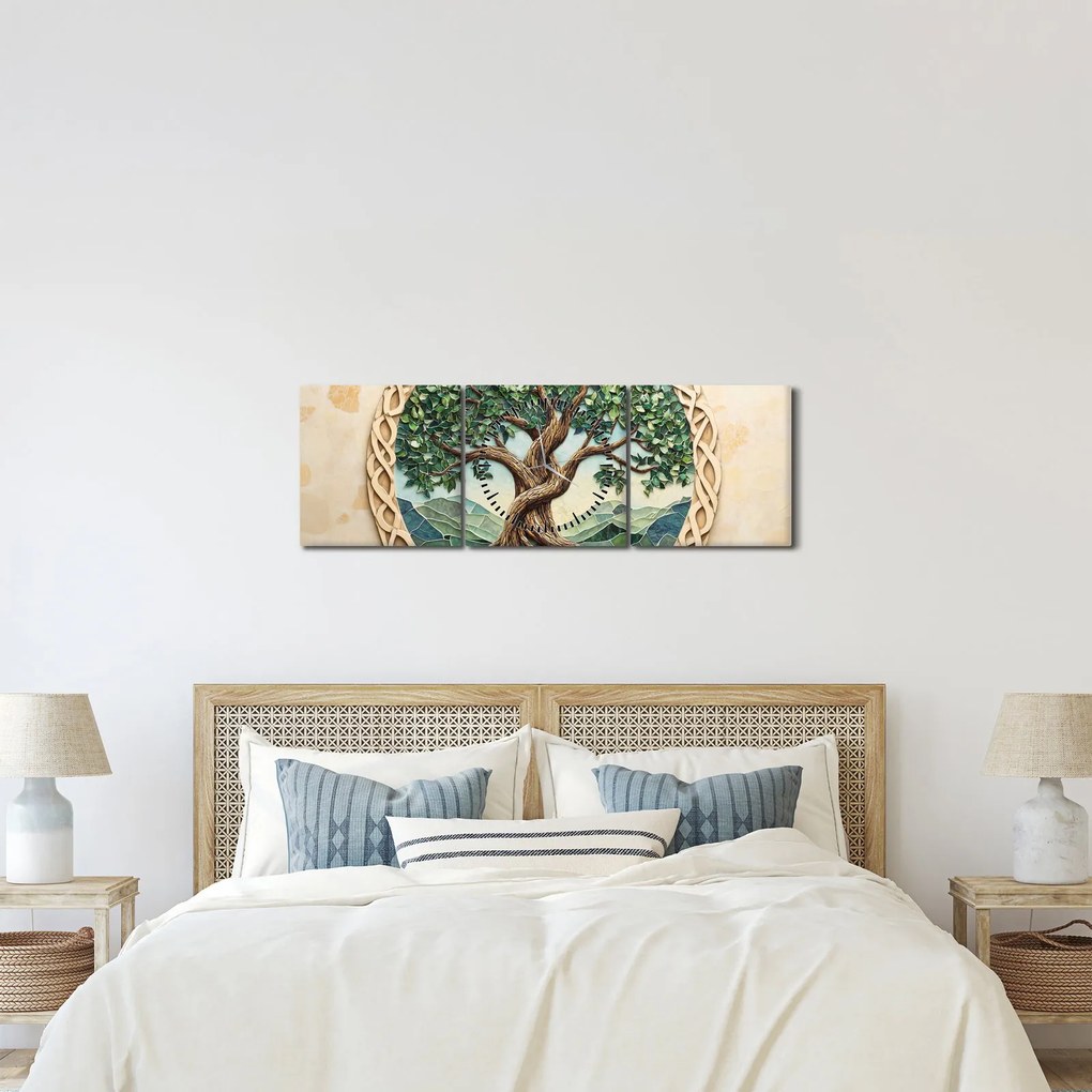 Obraz – Splecione drzewo życia (z zegarem) (90x30 cm)