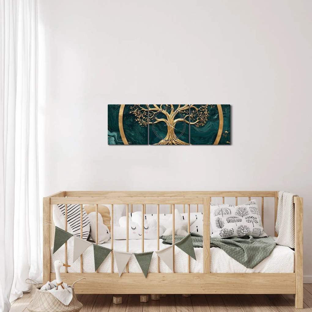 Obraz – Złote drzewo życia w marmurze (z zegarem) (90x30 cm)