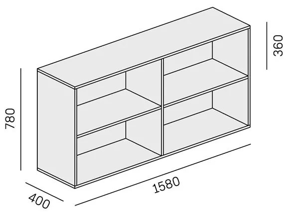 PLAN Regał biurowy LAYERS, długi, 2 półki, 1582 x 400 x 777, biały