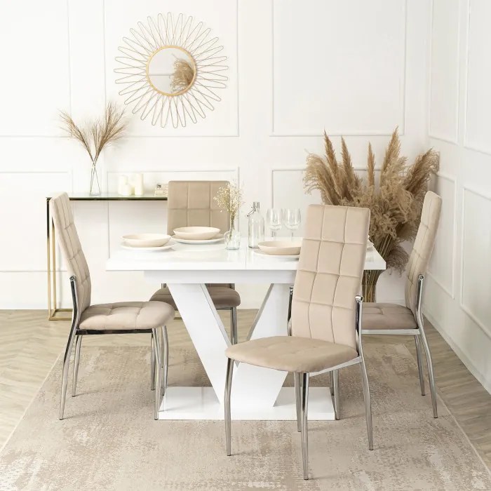 Krzesło Tapicerowane do Jadalni MOLLY Beżowe Welurowe Nowoczesne