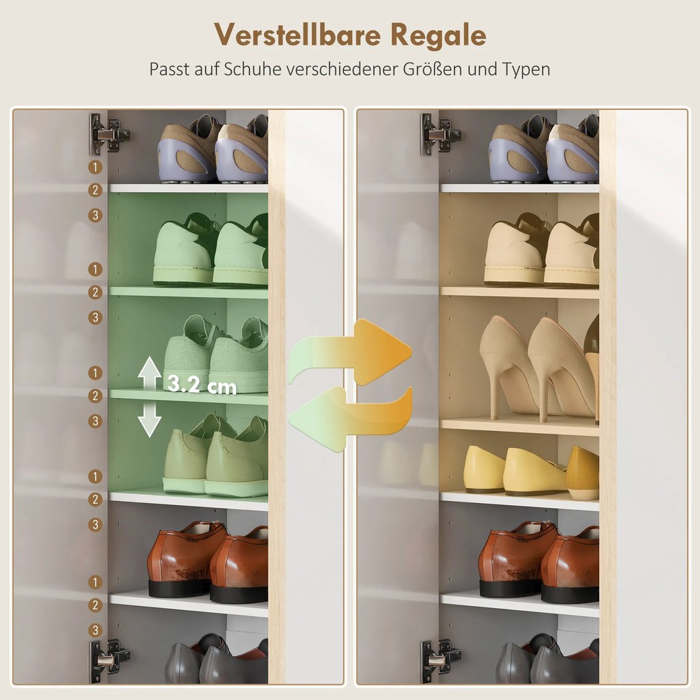 HOMCOM Szafka na buty z funkcją Soft-Close, 6-poziomowy design bez uchwytów, pomieści do 18 par, do przedpokoju, korytarza, drewno, biała