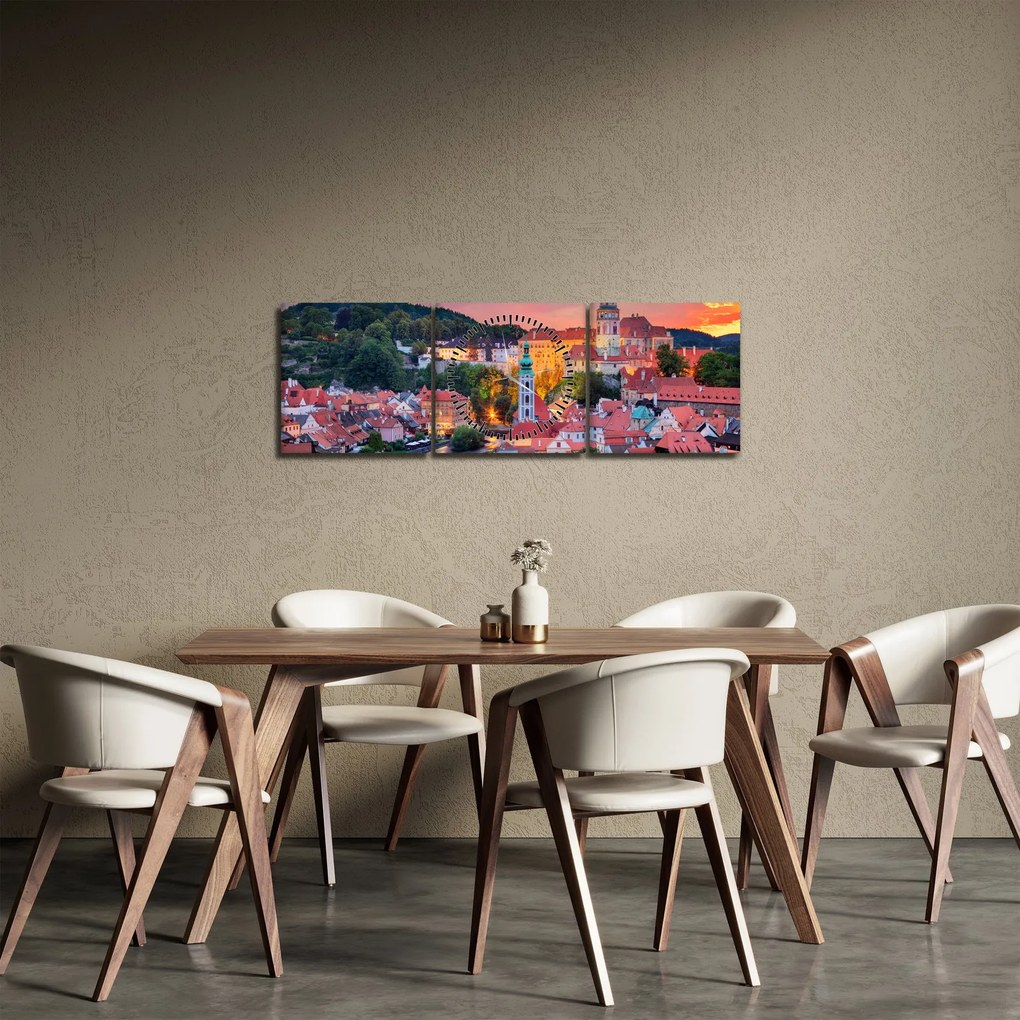 Obraz - Český Krumlov (z zegarem) (90x30 cm)