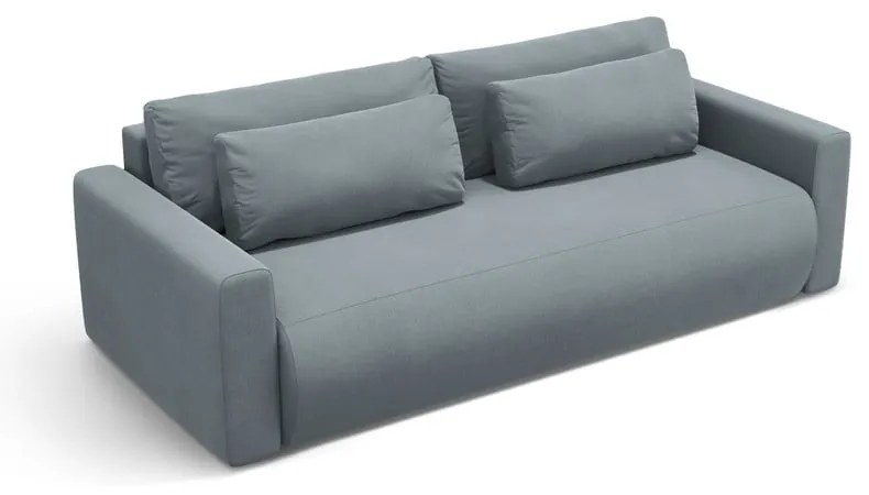 Szaroniebieska aksamitna rozkładana sofa ze schowkiem 238 cm Belfast – Cosmopolitan Design