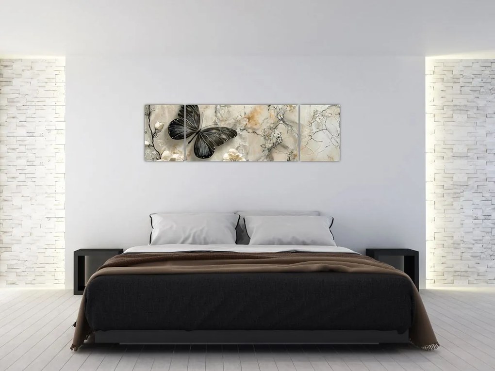 Obraz - Marmurowe tło z motylami (170x50 cm)