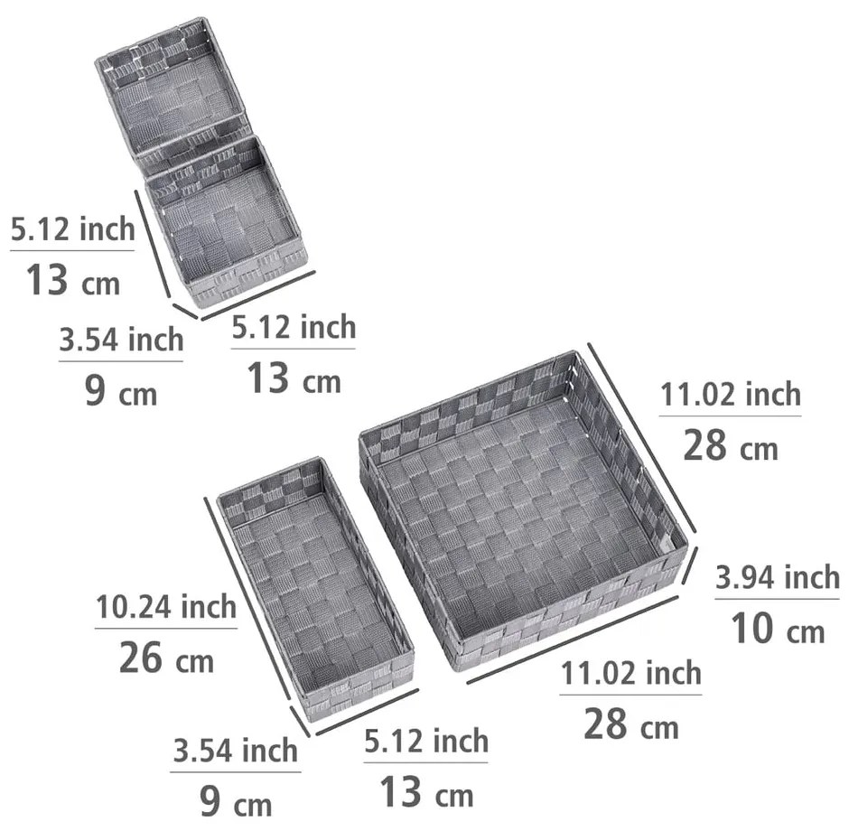 Szare plastikowe organizery łazienkowe zestaw 4 szt. Adria – Wenko