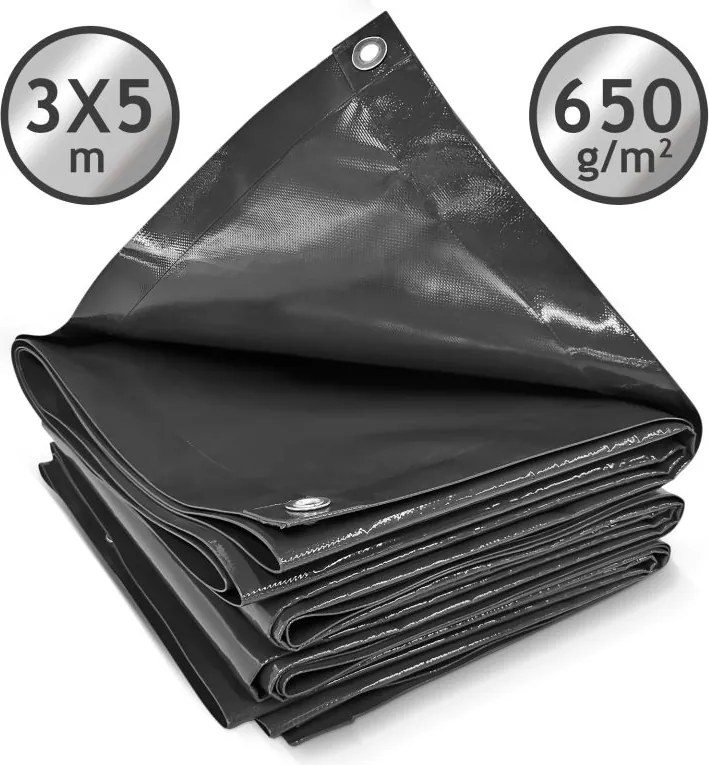 Plandeka JAGO 650 g/m², aluminiowe oczka, antracyt, 3x5 m