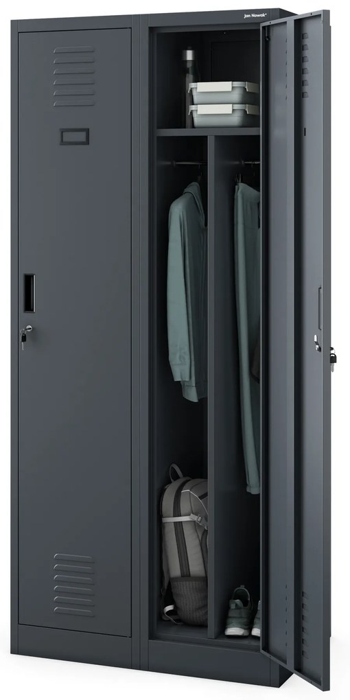 Szafa socjalna BHP ubraniowa czterokomorowa KACPER, 800 x 1800 x 500 mm, antracytowa