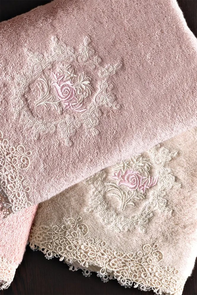 Ręcznik DESTAN 50x100 cm z koronką Stary róż