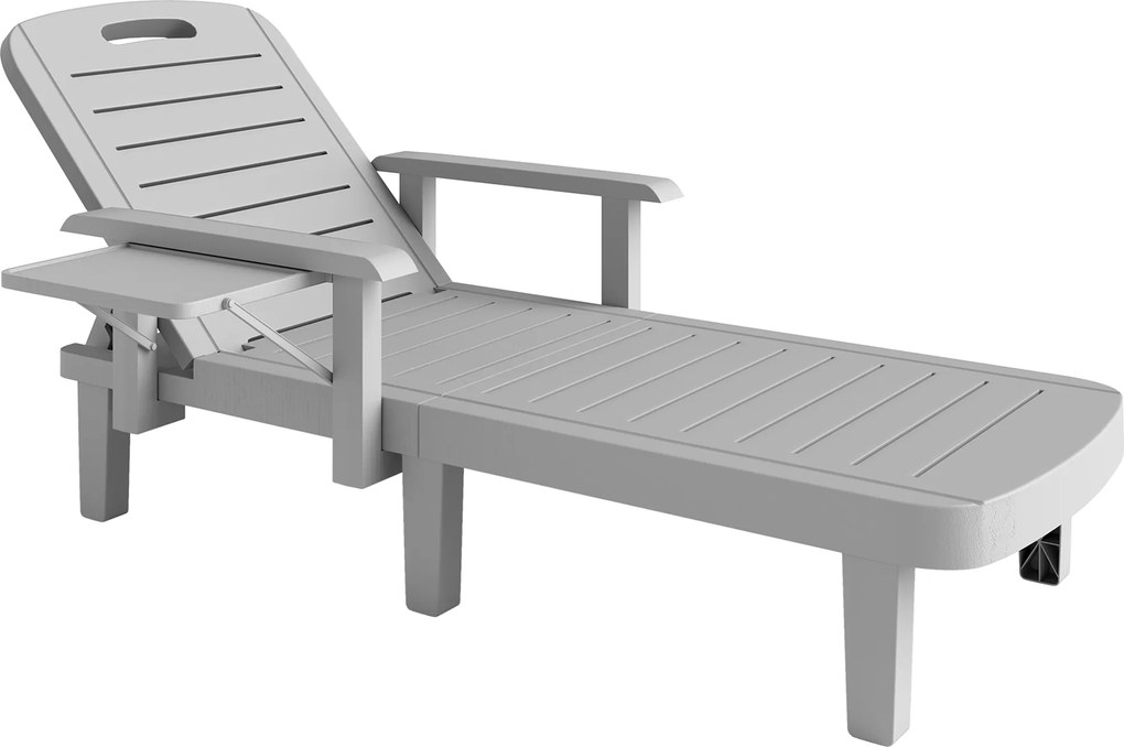 Outsunny Leżanka Ogrodowa z Bocznym Stolikiem i Regulowanym Oparciem, Jasnoszara