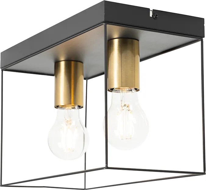 Minimalistyczna lampa sufitowa czarna ze złotem 2-światła - Kodi