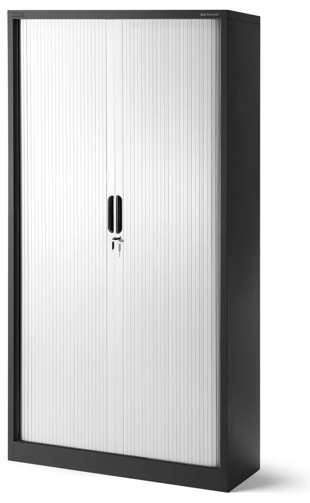 Metalowa szafa biurowa na akta z roletą DAMIAN, 900 x 1850 x 450 mm, antracytowo-biała