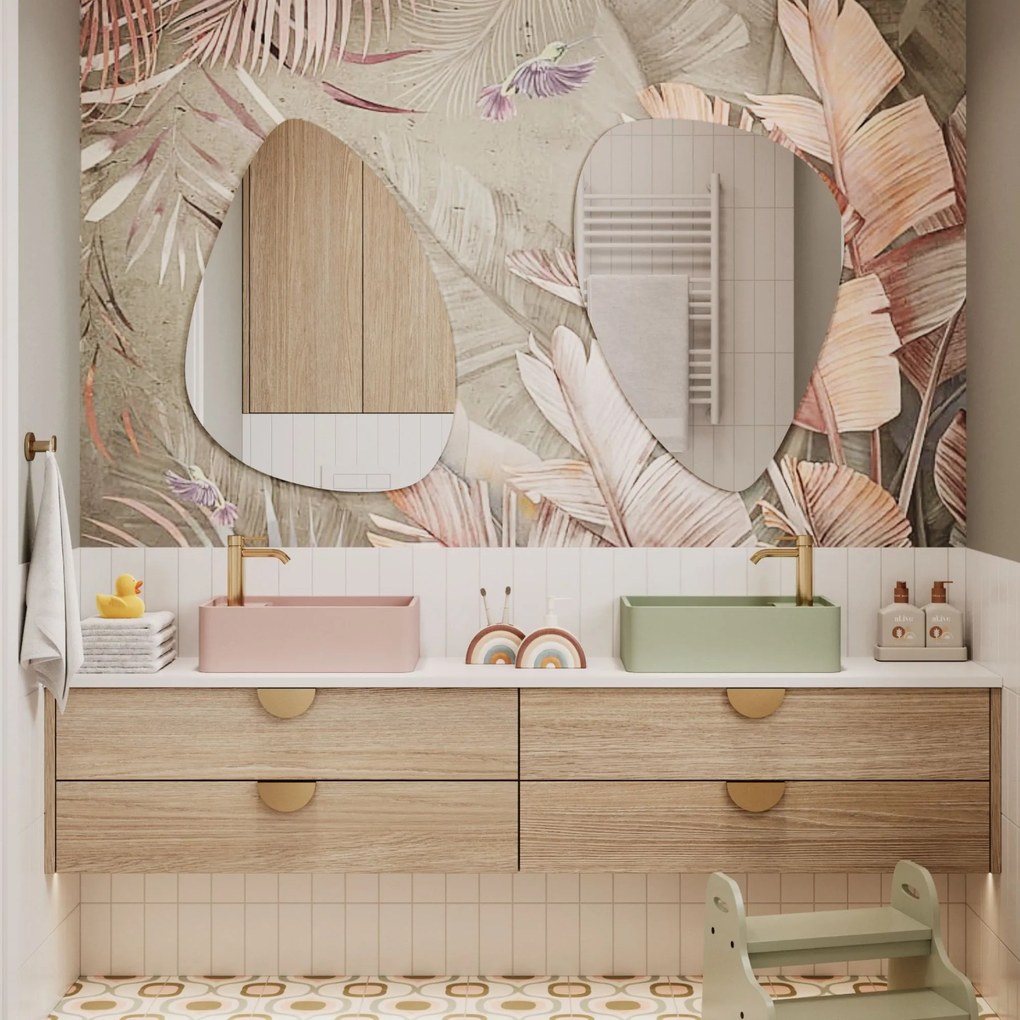 Umywalka z kamienia syntetycznego nablatowa / wisząca prostokątna różowa 43 cm x 25 cm EVELIA Pink : Otwory na baterię - Tak, Typ montażu - nablatowa