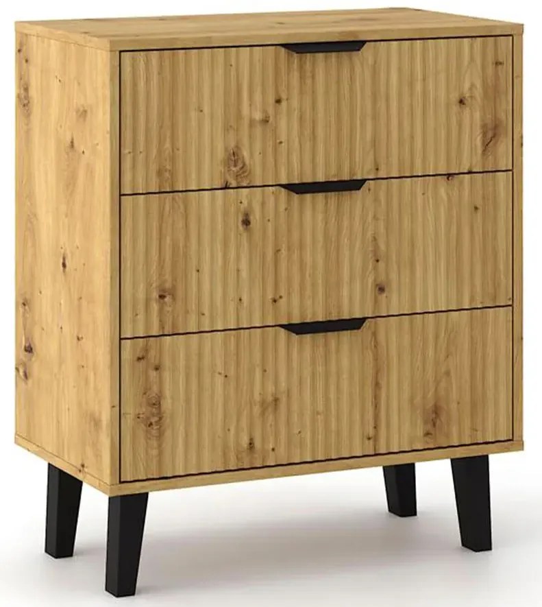 Komoda ryflowana z 3 szufladami dąb artisan N2-Z51