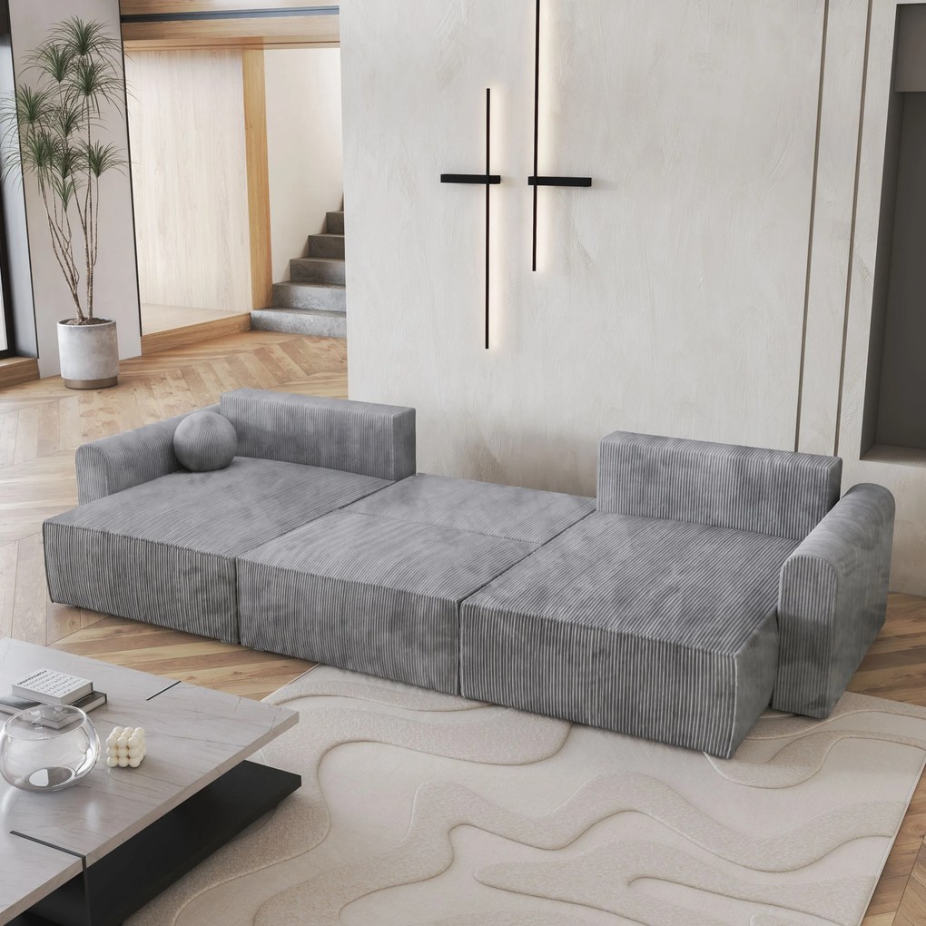 Masseno Narożnik FENTO z funkcją spania i pojemnikiem na pościel Narozniki U, Rozkładana sofa - Jasnoszary, POSO 55