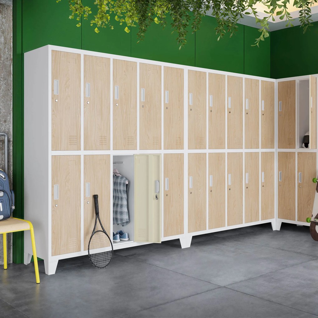 Szafa socjalna ubraniowa 10-drzwiowa biała/dąb sonoma, 1360x1720x450 mm: BARTEK Eco Design