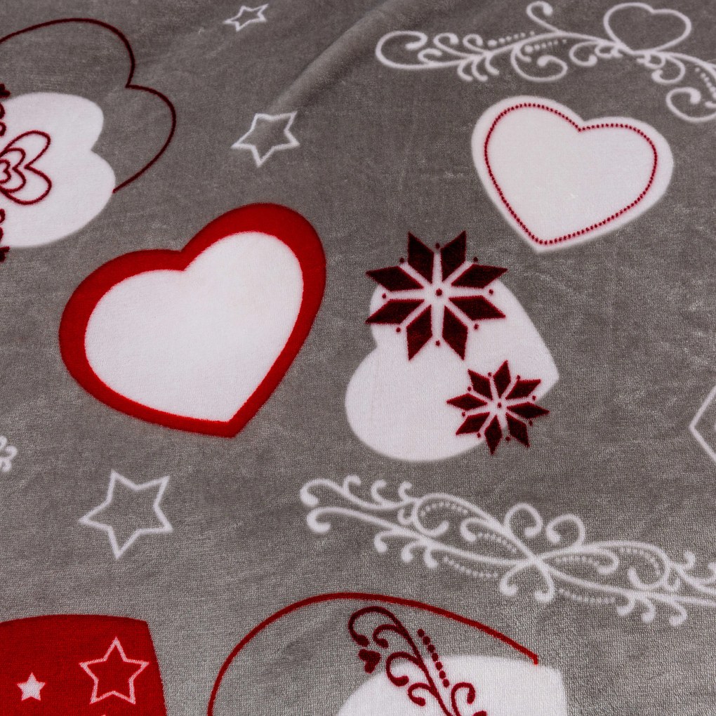 Świąteczny koc z mikropluszuy CHRISTMAS HEART szary Rozmiar: 150 x 200 cm