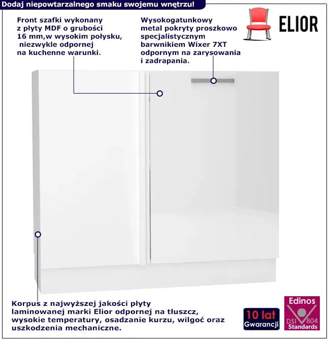 Biała dolna szafka narożna 90 cm połysk H6-B64