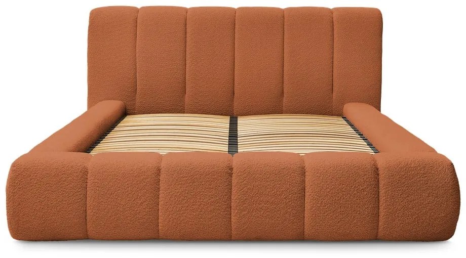 Pomarańczowe tapicerowane łóżko dwuosobowe ze schowkiem i stelażem 140x190 cm Denali – Bobochic Paris