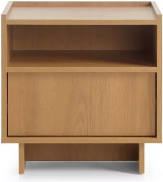 Stolik nocny Vabres dąb karmel 50 cm nowoczesna szafka nocna z szufladą push to open minimalistyczna sypialnia ABS 16 mm