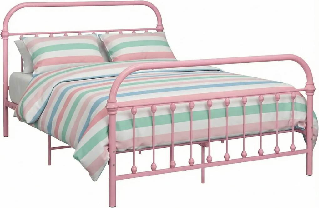 Różowe metalowe łóżko w stylu loft 180x200 cm T2-M56
