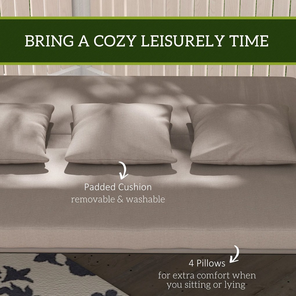 Outsunny 2 w 1 Huśtawka ogrodowa z funkcją leżanki, 3-osobowa huśtawka z stali 170x110x153cm, Jasnobrązowa