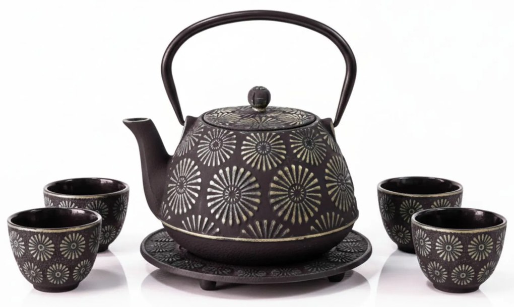 Dzbanek żeliwny z czarkami i podstawką KOGA, 1200 ml