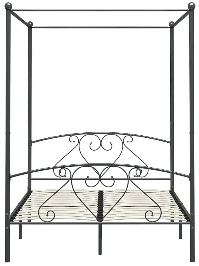 Szare metalowe łóżko z baldachimem 160x200 cm E0-P12