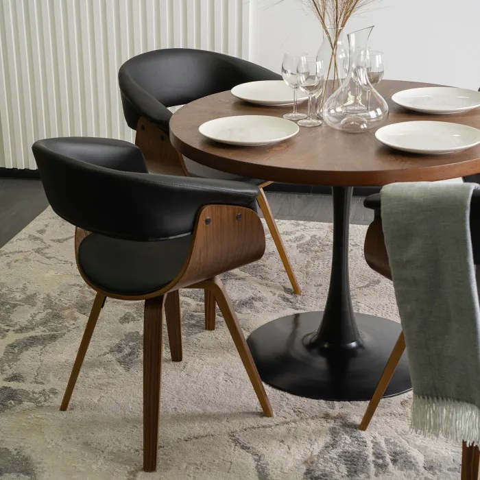 Krzesło Tapicerowane z Drewna Giętego Do Jadalni OHIO Czarne Ekoskóra Nowoczesne Loft