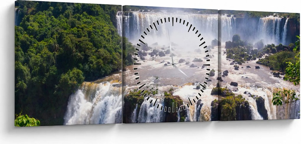 Obraz wodospadu Iguassu (z zegarem) (90x30 cm)