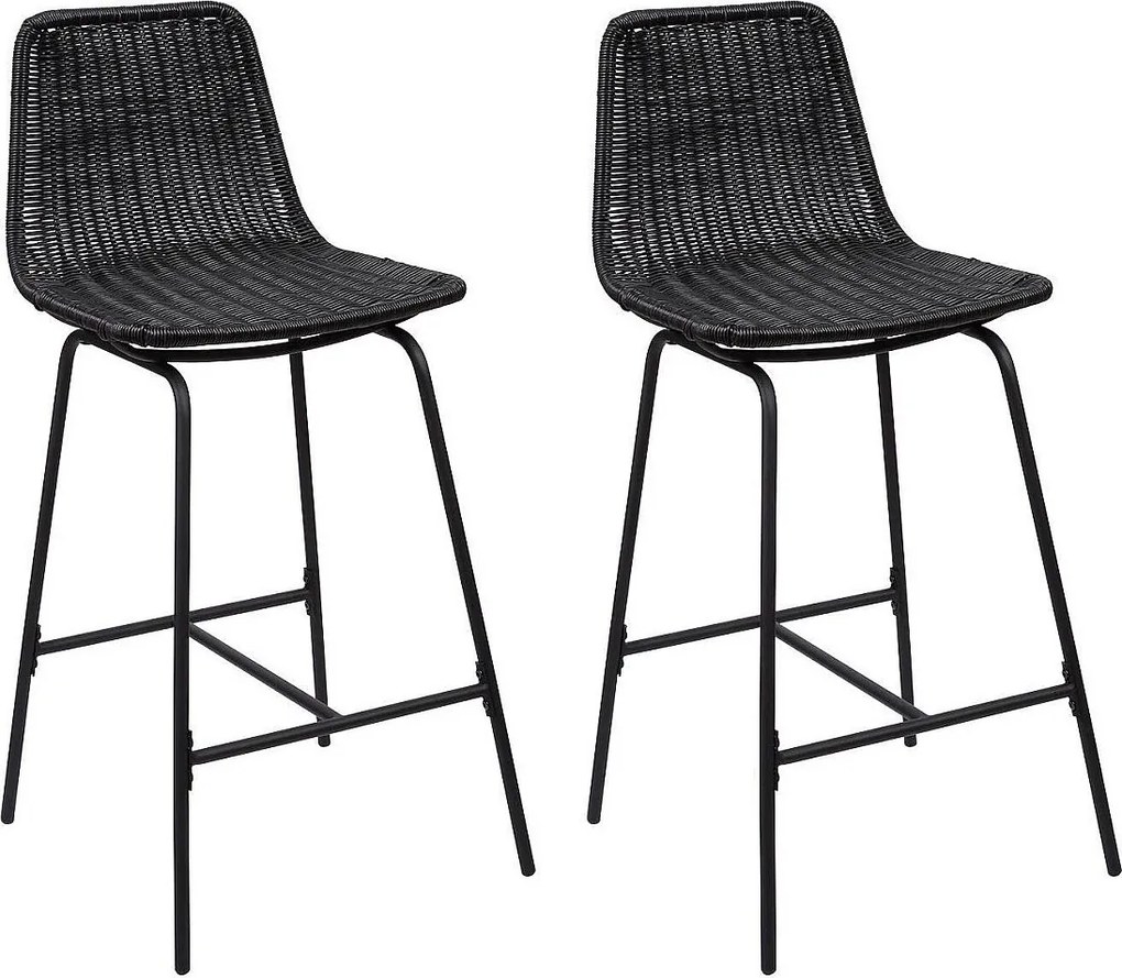 Zestaw metalowych krzeseł barowych i wyspowych z siedziskiem rattanowym 65 cm KUTA